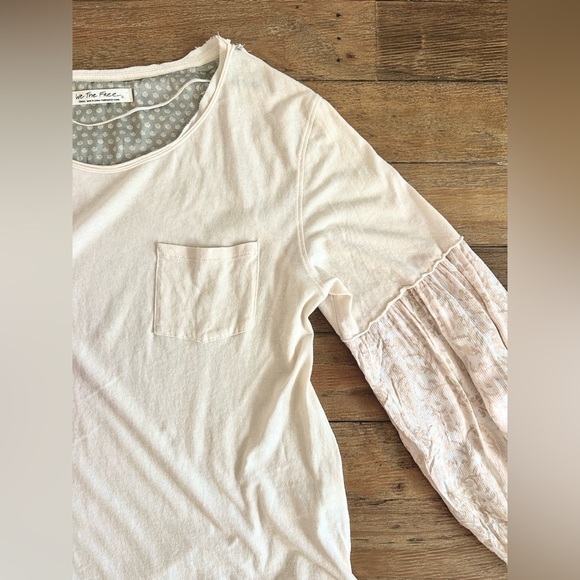WE THE FREE Free People Jade Long Balloon Sleeve Pattern Print Top Ecru in Cream - Picture 12 of 17